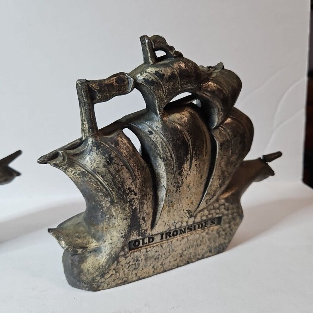 Old Ironsides Constitution 3 Mast Metal Bookends Set Of 2 1 Lb 8 Oz Each - Picture 10 of 16